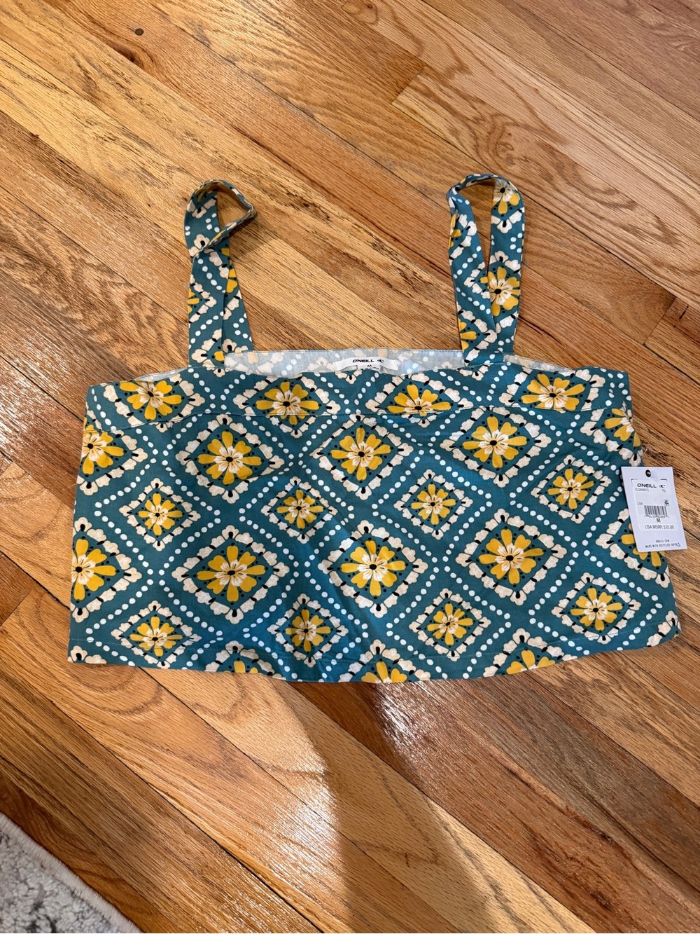 O'Neill Blue Floral Diamond Print Crop Top with Yellow Accents